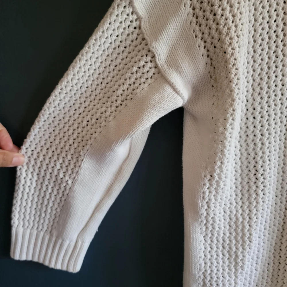 J. Crew 100% Cotton‎ Open Thick Knit Crochet Crew Neck Large Ivory Off-white